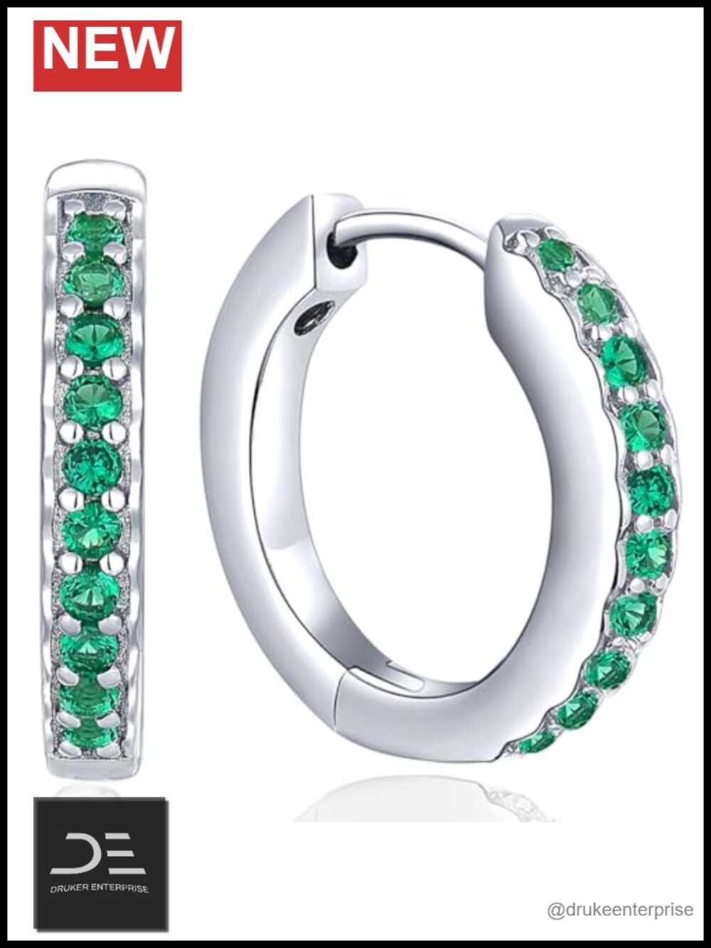 YL 925 Sterling Silver Round Halo Huggie Hoop Earrings Created Emerald